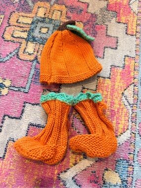 Orange Knit Pumpkin Hat and Booties Set for babies
